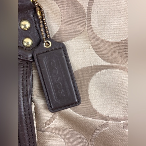 Coach Campbell Signature Handbag Large Brown Tan Sateen Purse Tote Career Preppy - Picture 10 of 15